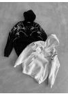 Kapüşonlu Şimşek Şardonlu Unisex Sweatshirt Siyah