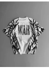 War Baskı Oversize Unisex Tshirt Beyaz