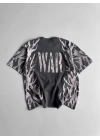 War Baskı Oversize Unisex Tshirt Füme