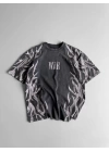 War Baskı Oversize Unisex Tshirt Füme