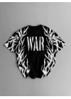 War Baskı Oversize Unisex Tshirt Siyah
