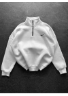 Yaka Detay Sweatshirt Beyaz