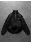 Yaka Detay Sweatshirt Siyah