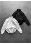 Yaka Detay Sweatshirt Siyah
