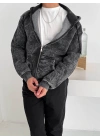 Yıkamalı Oversize Unisex Hırka Füme