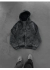 Yıkamalı Oversize Unisex Hırka Füme