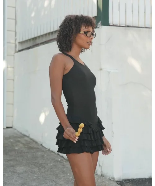 Babydoll Mini Elbise Siyah