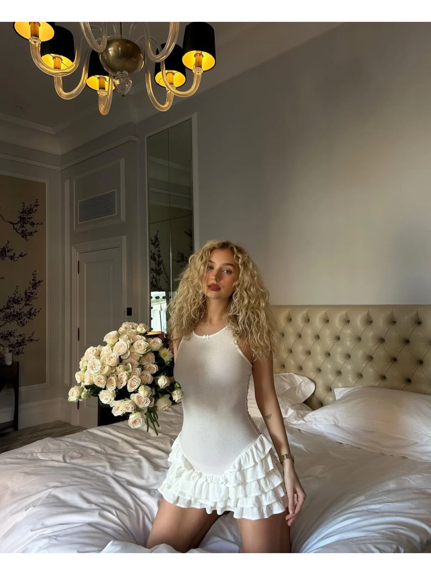 Babydoll Mini Elbise Beyaz