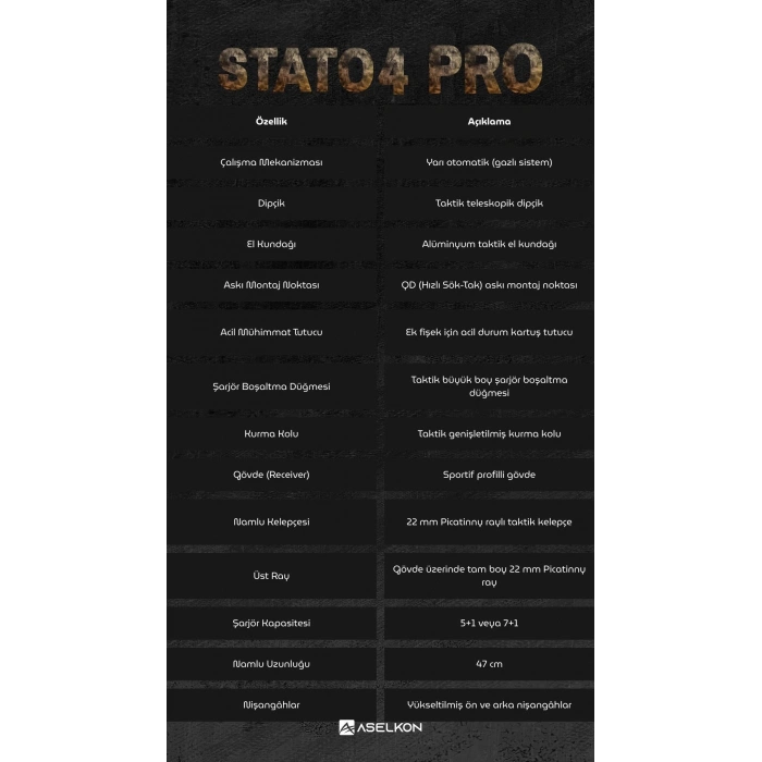 Aselkon STATO4 PRO EXTRA BLACK SİYAH