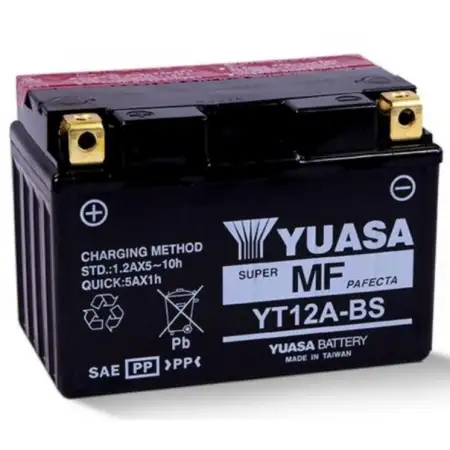 Yuasa YT12A-BS(CP) 10 Amper Motosiklet Aküsü, 175 CCA Bakım Gerektirmez, yt12a bs