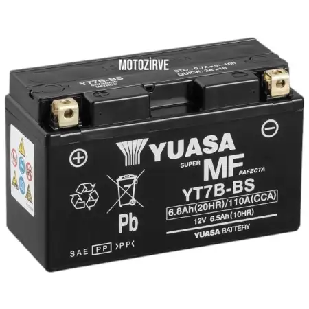 Yuasa YT7B-BS 6,8 Amper 12V 110 CCA Motosiklet Aküsü (Bakım Gerektirmez),yt7bbs