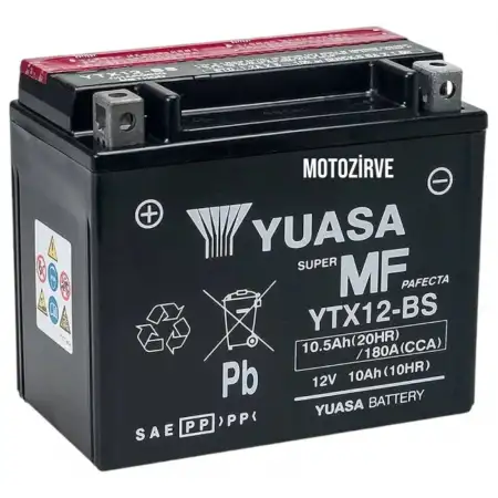 Yuasa YTX12-BS 12V 10,5 Ah 180 cca Motosiklet Aküsü (Bakım Gerektirmez),ytx12bs