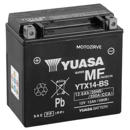 Yuasa YTX14-BS 12.6 Amper 12 Volt 200 CCA Motosiklet Aküsü (Bakım Gerektirmez) ,ytx14bs
