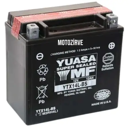 Yuasa YTX14L-BS 12V 12Ah 200 cca Motosiklet Aküsü (Bakım Gerektirmez),ytx14Lbs
