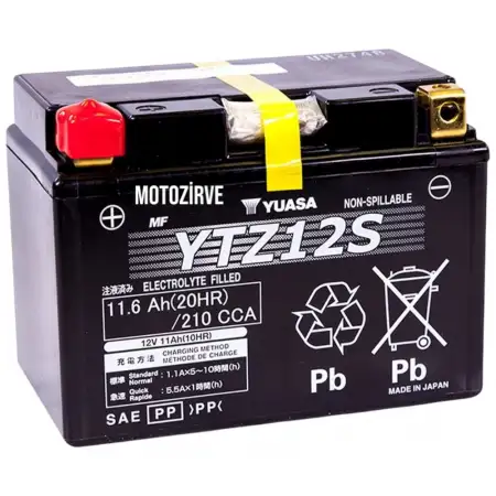 Yuasa YTZ12S-BS 11.6 Amper 12Volt 210 CCA Motosiklet Aküsü (Bakım Gerektirmez),ytz12s