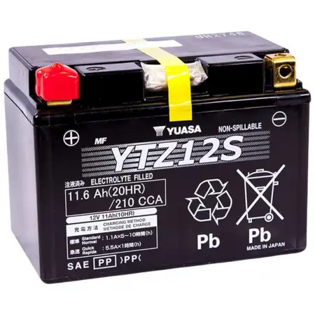 Yuasa YTZ12S-BS 11.6 Amper 12Volt 210 CCA Motosiklet Aküsü Bakım Gerektirmez, YTZ12SBS