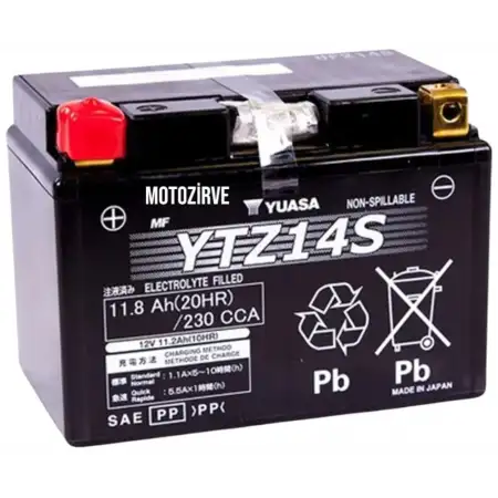 Yuasa YTZ14S-BS 11,8 Amper 12 Volt 230 CCA Motosiklet Aküsü (Bakım Gerektirmez),ytz14sbs