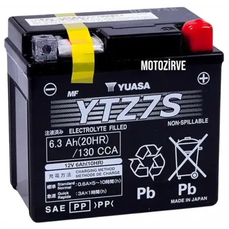 Yuasa YTZ7S-BS (WC) 6,3 Amper 12 Volt 130 cca Motosiklet Aküsü Bakım Gerektirmez,YTZ7SBS