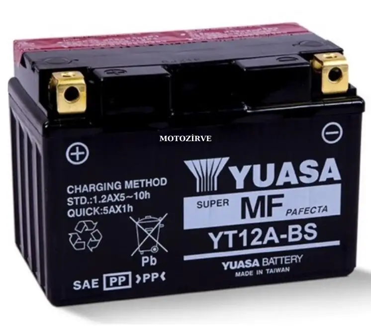 Yuasa YT12A-BS(CP) 10 Amper Motosiklet Aküsü, 175 CCA Bakım Gerektirmez, yt12a bs