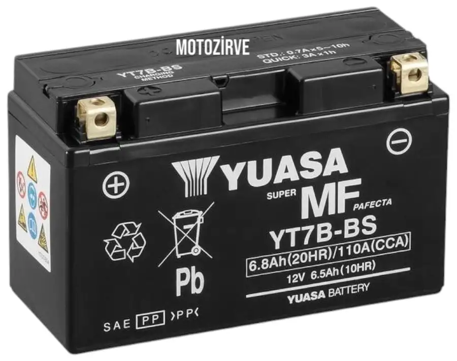 Yuasa YT7B-BS 6,8 Amper 12V 110 CCA Motosiklet Aküsü (Bakım Gerektirmez),yt7bbs