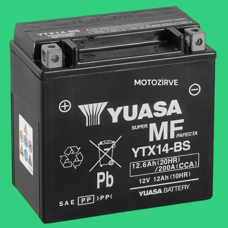 Yuasa YTX14-BS (DC) 12 Volt 12,6 Amper 200 CCA Bakım Gerektirmeyen Motosiklet Aküsü,ytx14bs