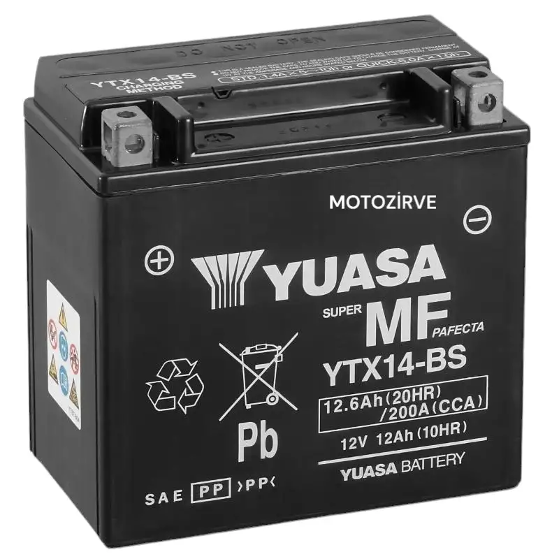 Yuasa YTX14-BS (DC) 12 Volt 12,6 Amper 200 CCA Bakım Gerektirmeyen Motosiklet Aküsü,ytx14bs