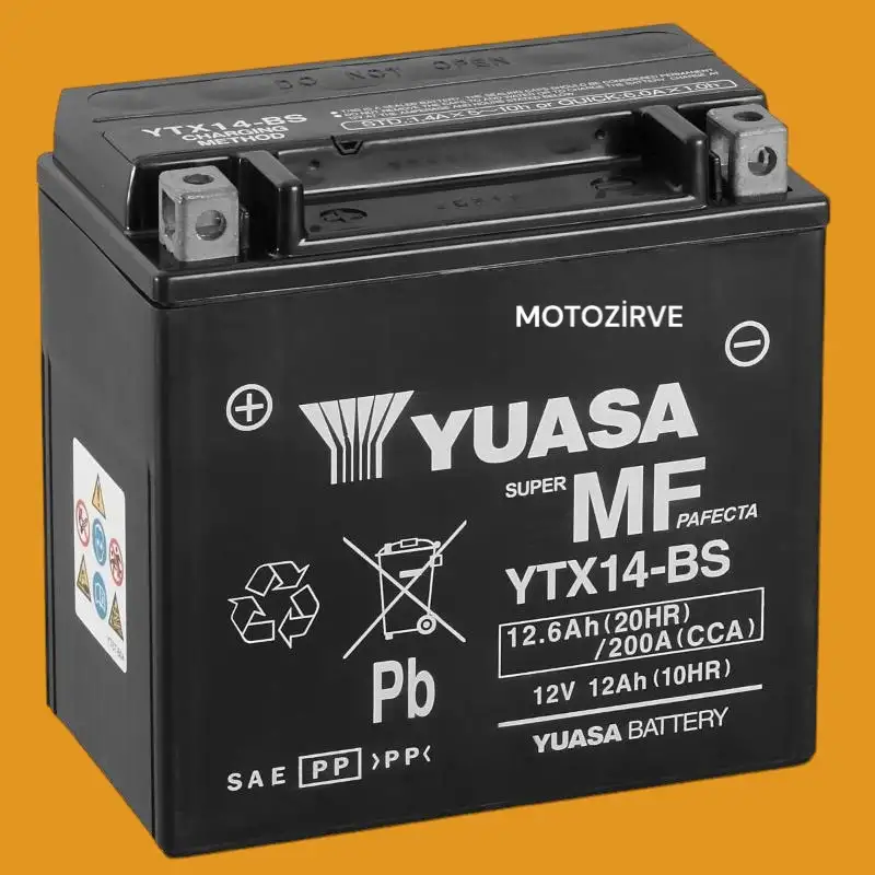 Yuasa YTX14-BS 12 Volt 6 Ah 200 CCA Bakım Gerektirmeyen Motosiklet Aküsü,ytx14bs