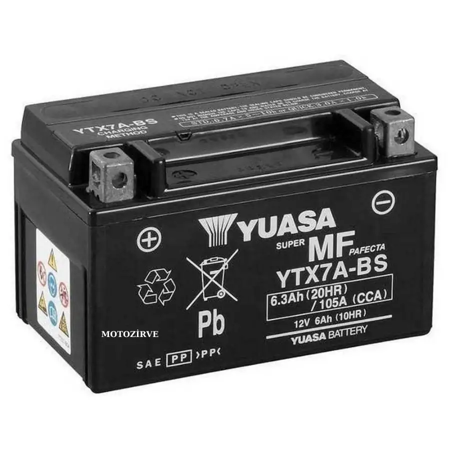 Yuasa YTX7A-BS (CP) 6,3 Ah Motosiklet Aküsü 12 Volt 105 Bakımsız, ytx7abs