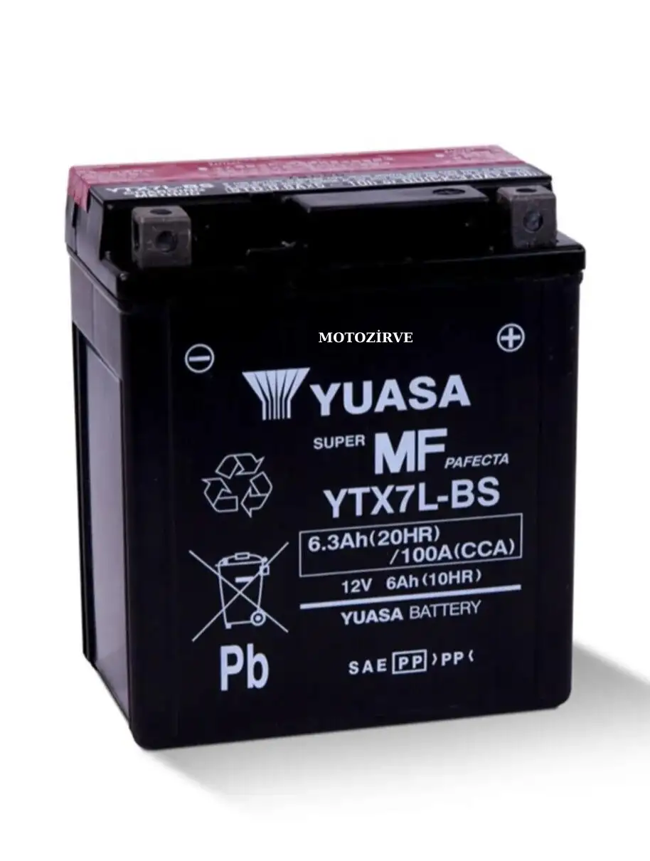 Yuasa YTX7L-BS (CP) Motosiklet Aküsü, 6.3 Amper 12 Volt 100 CCA Bakım Gerektirmez,ytx7lbs