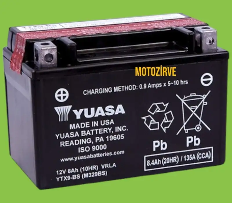 Yuasa YTX9-BS (CP) 8,4 Amper Motosiklet Aküsü 12 Volt 135 CCA Bakım Gerektirmez, YTX9BS