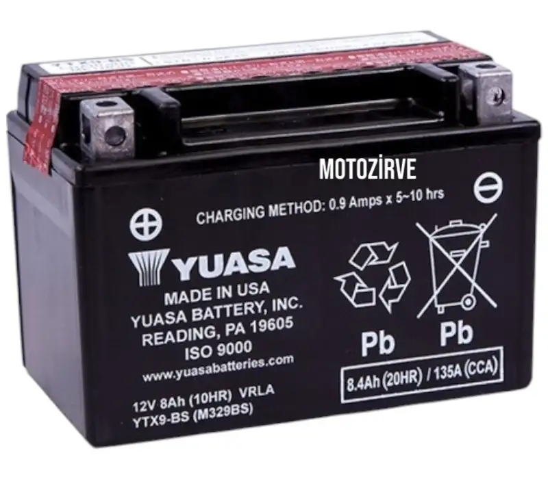 Yuasa YTX9-BS (CP) 8,4 Amper Motosiklet Aküsü 12 Volt 135 CCA Bakım Gerektirmez, YTX9BS