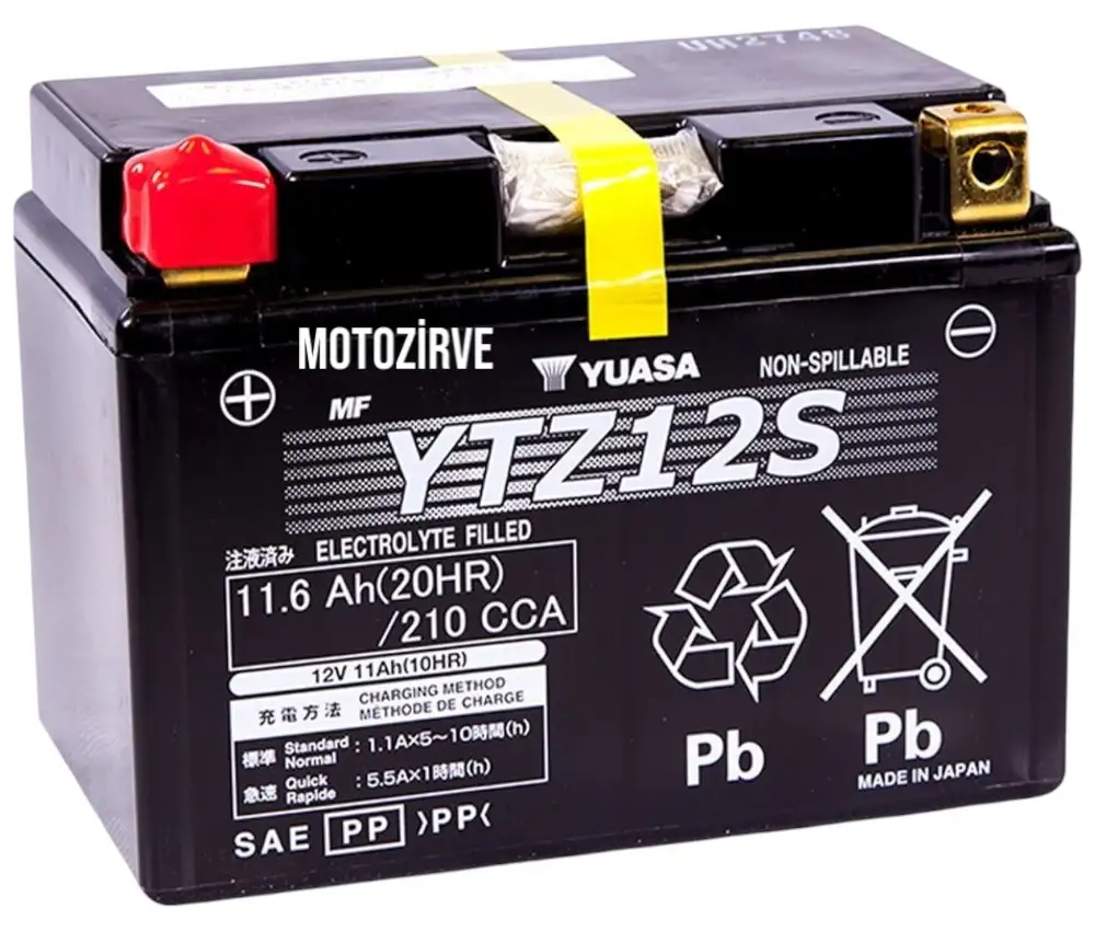 Yuasa YTZ12S-BS (WC) 11.6 Amper 12Volt 210 CCA Motosiklet Aküsü Bakım Gerektirmez, YTZ12SBS