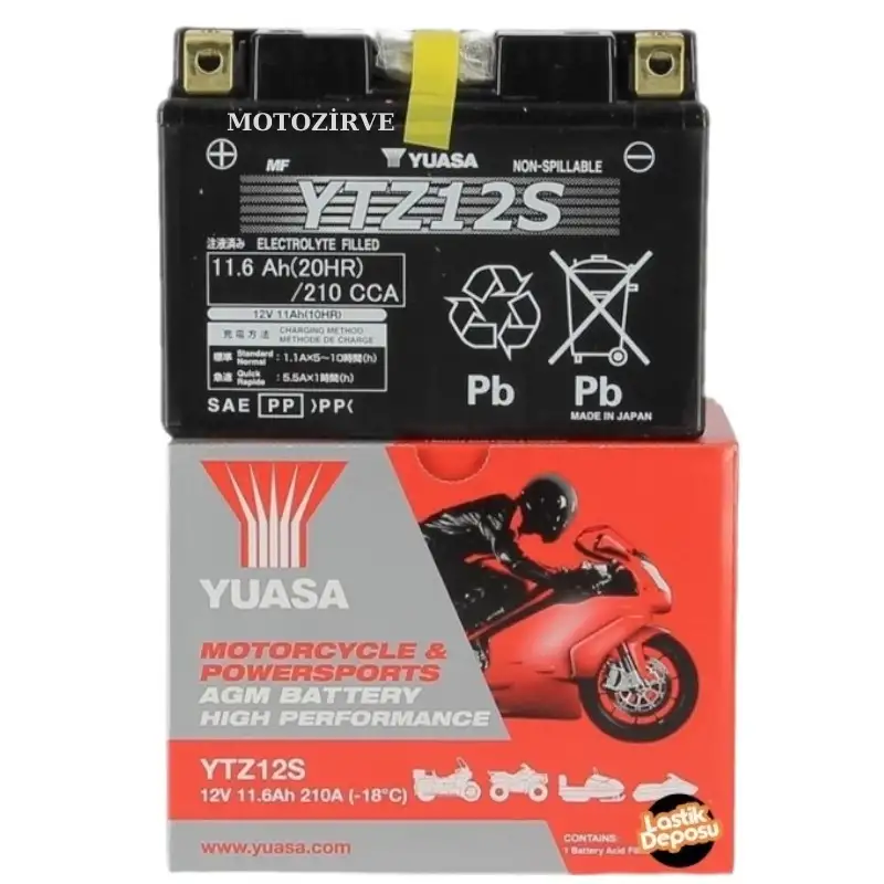 Yuasa YTZ12S-BS 11.6 Amper 12Volt 210 CCA Motosiklet Aküsü Bakım Gerektirmez, YTZ12SBS