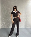 Gömlek yaka crop ve pantolonlu ikili takım