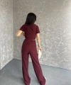 Gömlek yaka crop ve pantolonlu ikili takım