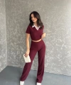 Gömlek yaka crop ve pantolonlu ikili takım