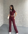 Gömlek yaka crop ve pantolonlu ikili takım