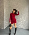 Sandy kumaş Drapeli vatkalı elbise