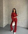 Fitili crop ve pantolonlu triko ikili takım