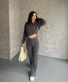 Fitili crop ve pantolonlu triko ikili takım