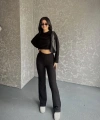 Fitili crop ve pantolonlu triko ikili takım