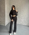 Fitili crop ve pantolonlu triko ikili takım
