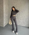 Fitili crop ve pantolonlu triko ikili takım