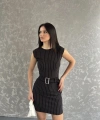 Çizgili Kemer detay mini elbise