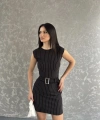 Çizgili Kemer detay mini elbise
