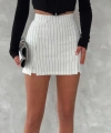 Çift yırtmaç detay çizgili şortlu etek