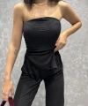 Straplez bluz ve pantolonlu gofre takım