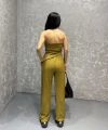 Straplez bluz ve pantolonlu gofre takım