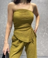 Straplez bluz ve pantolonlu gofre takım