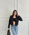 Düğme detay crop blazer ceket